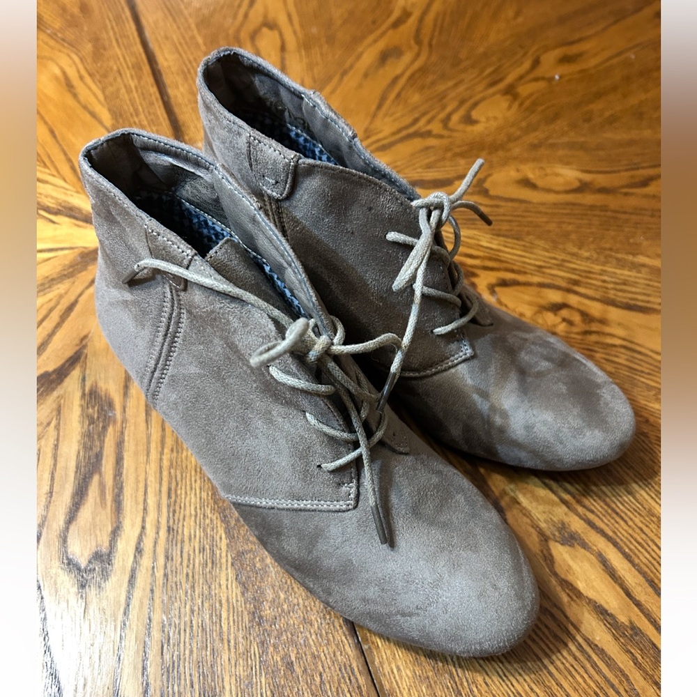 Women's Taupe Suede Lace-Up Ankle Booties